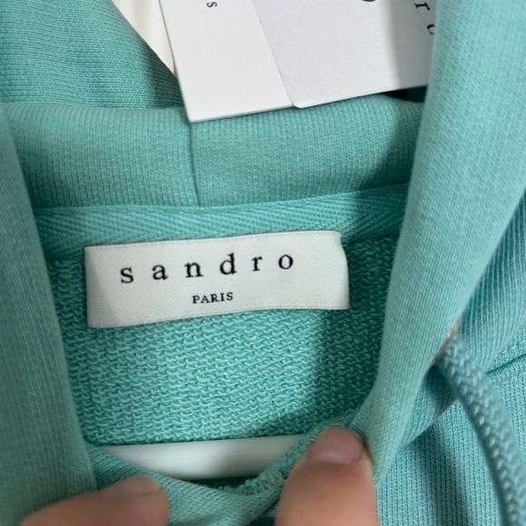 Sandro 100% Organic Cotton Dog + Duck Print Hoodie Authentic Size XXL Turquoise - Picture 7 of 14